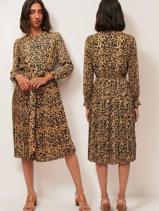 J. Crew Dresses & Skirts - J CREW Carly Leopard Print Pleated Midi Dress - Size S